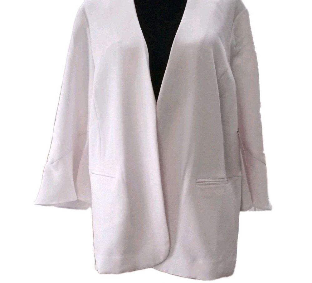 ELLE Modern White Open Front Long Jacket w/ Pockets Women’s Size XL Blazer